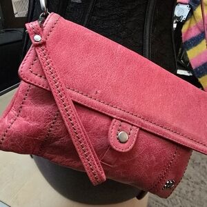The Sak Vibrant Pink Leather Wristlet Clutch Crossbody